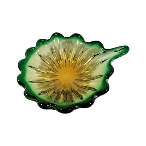 Vintage Retro MCM Murano Green Amber Yellow Starburst Bowl Candy Dish Amoeba 9"